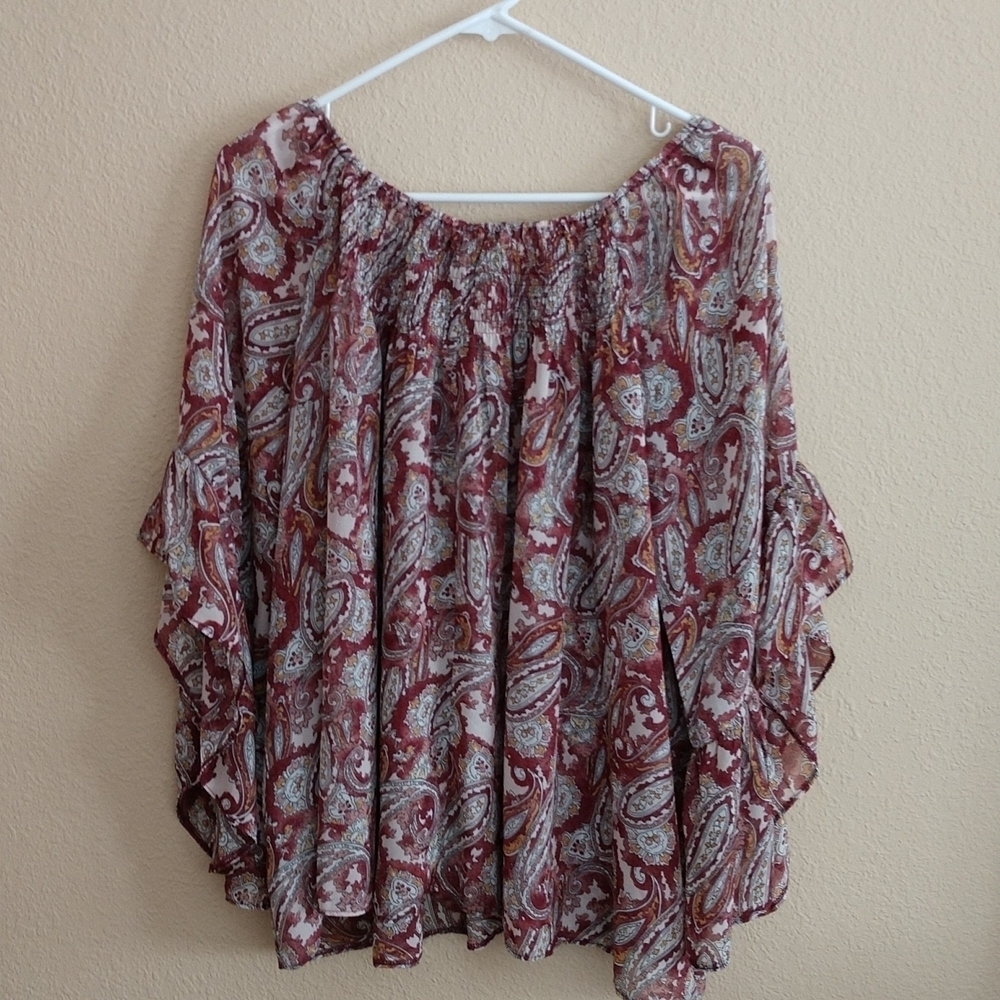 NWT i Jeans by Buffalo Bell Sleeve Paisley Boho Sheer Blouse Size L - Picture 3 of 12